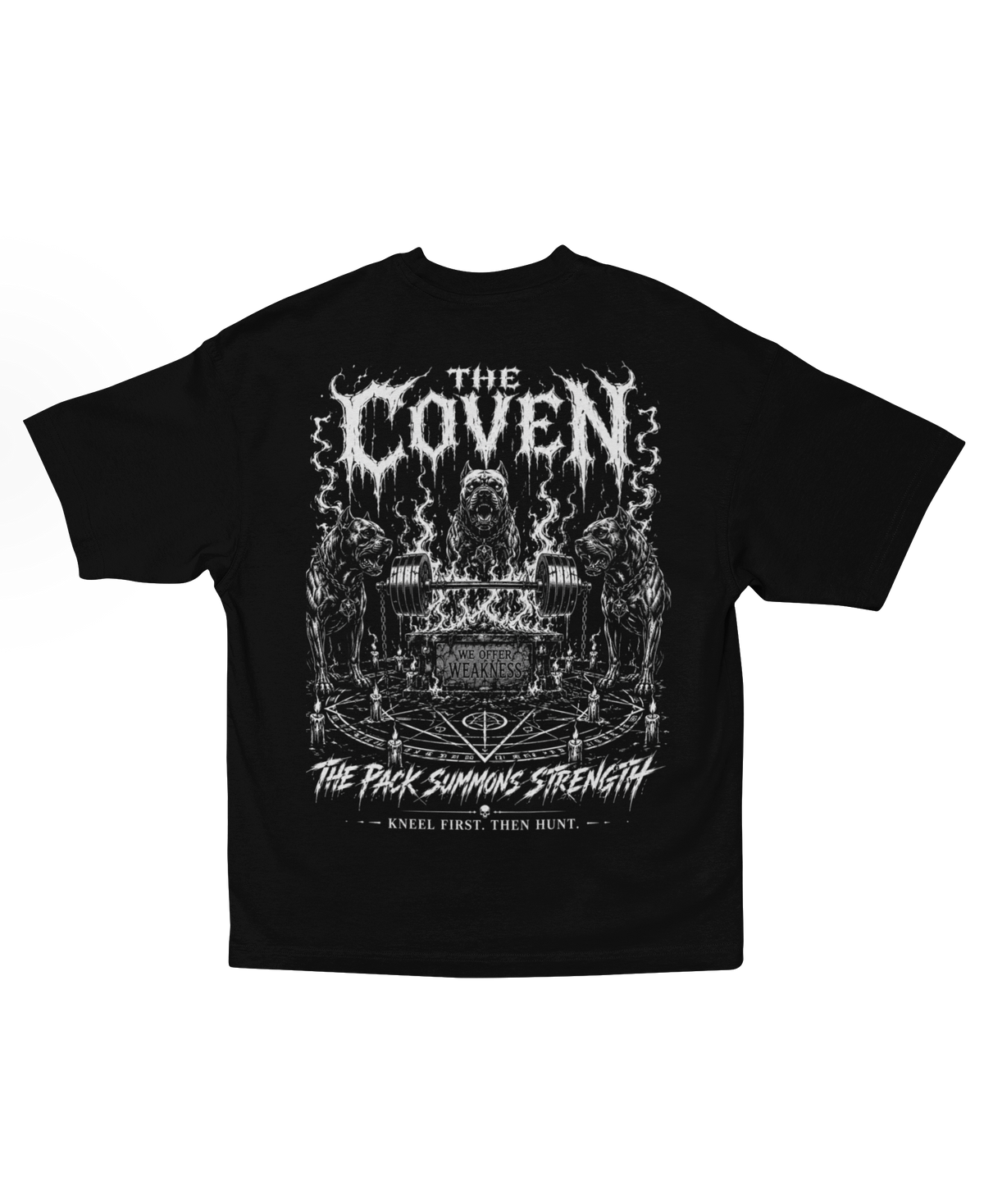 THE COVEN back graphic on heavyweight black oversized tee from NIGHTMARE DIVISION
